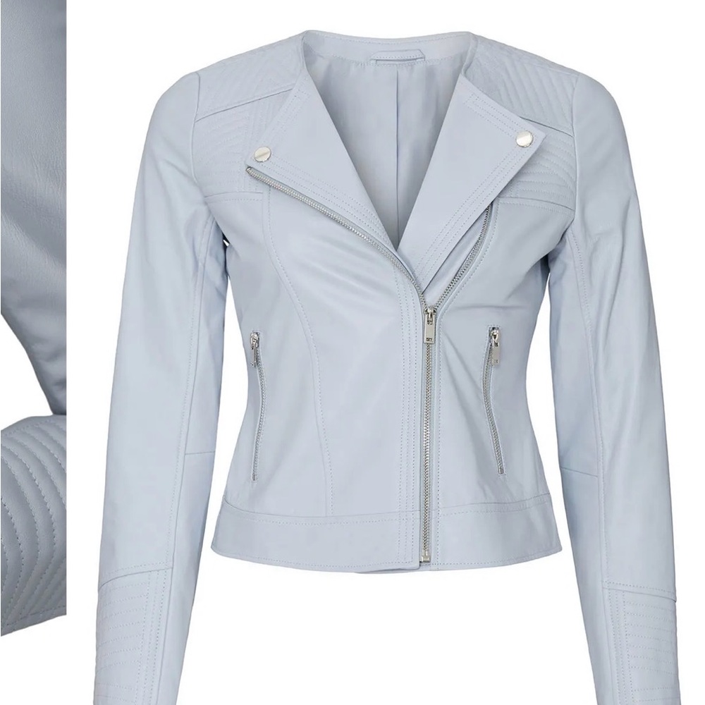 Slate & Willow Light Blue Leather Jacket